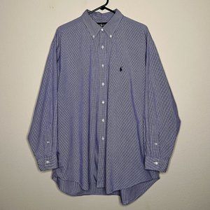 RALPH LAUREN Blue & White Gingham Long-Sleeve Button-Down Shirt - Sz 18 34/35
